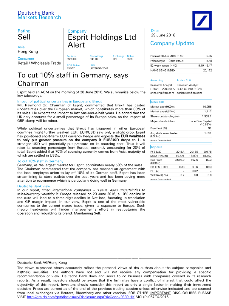 德意志银行：思捷环球（00330）港股公司研究报告-Tocut10%staffinGermany,saysChairman