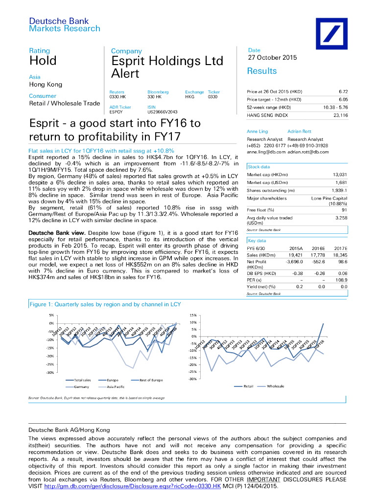 德意志银行：思捷环球（00330）港股公司研究报告-Esprit-agoodstartintoFY16toreturntoprofitabilityinFY17