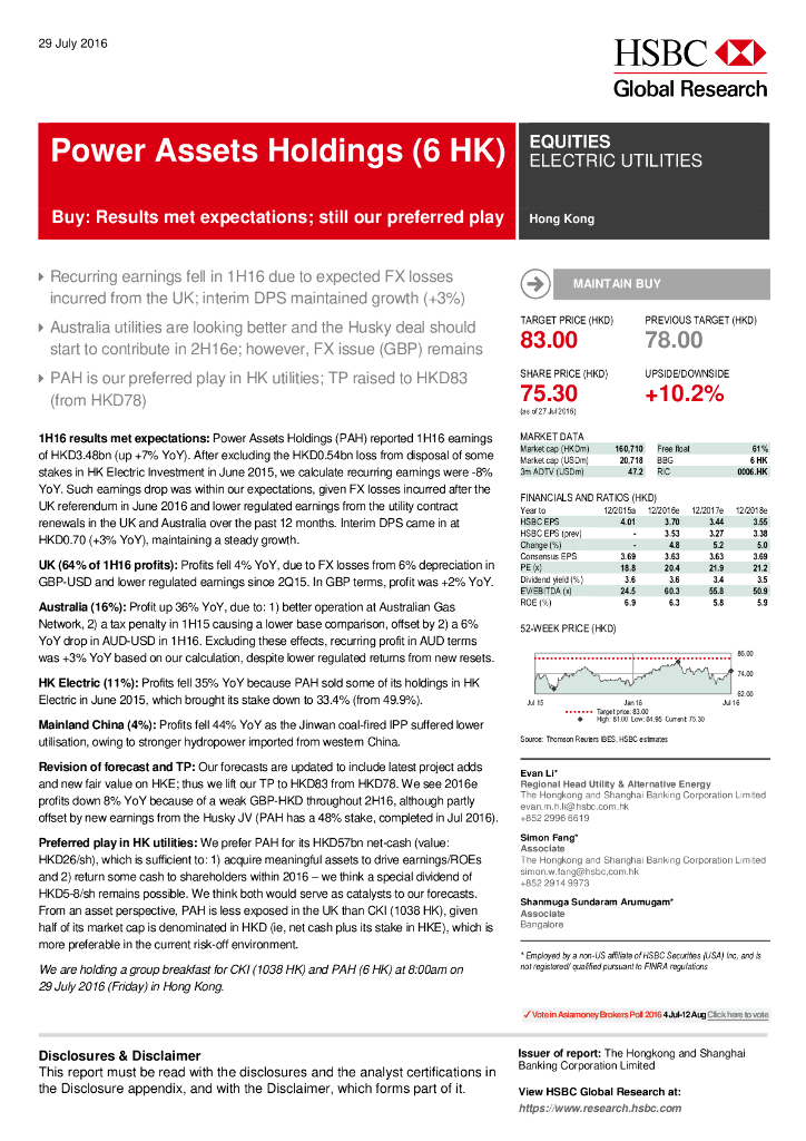汇丰银行：电能实业（00006）港股公司研究报告-Buy:Resultsmetexpectations;stillourpreferredplay