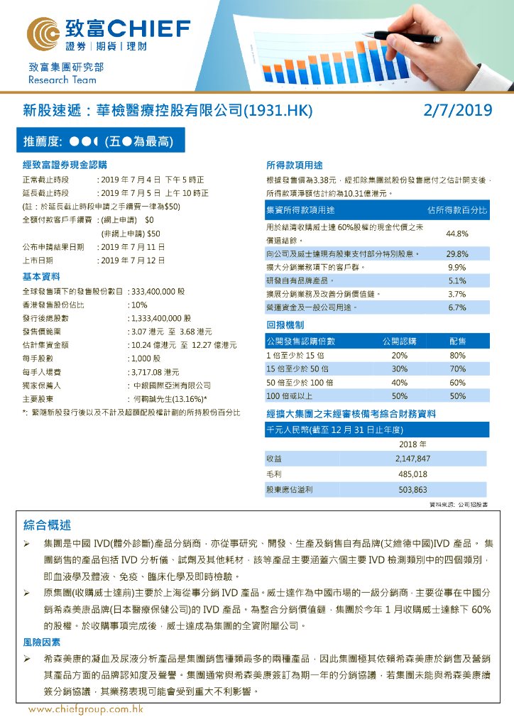 致富证券：新股速递：华检医疗控股有限公司