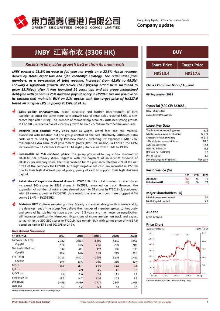 东方证券(香港)：江南布衣（03306）港股公司研究报告-Resultsinline,salesgrowthbetterthanitsmainrivals