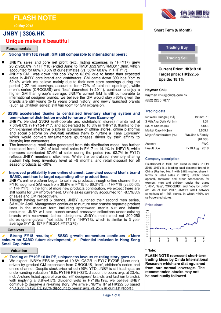 信达国际控股：江南布衣（03306）港股公司研究报告-Uniquemakesitbeautiful