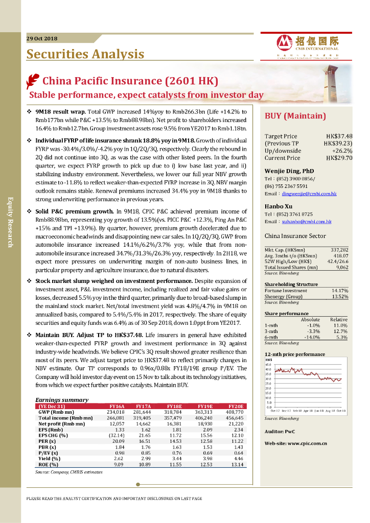 招银国际：中国太保（02601）港股公司研究报告-Stableperformance,expectcatalystsfrominvestorday