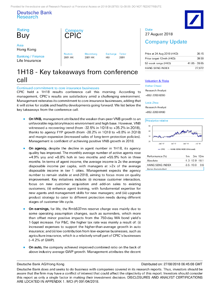 德意志银行：中国太保（02601）港股公司研究报告-1H18-Keytakeawaysfromconferencecall