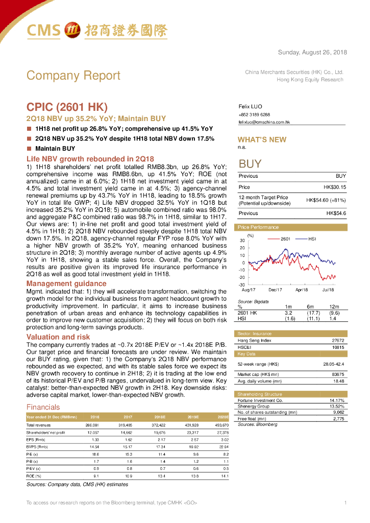 招商证券(香港)：中国太保（02601）港股公司研究报告-2Q18NBVup35.2%YoY;MaintainBUY