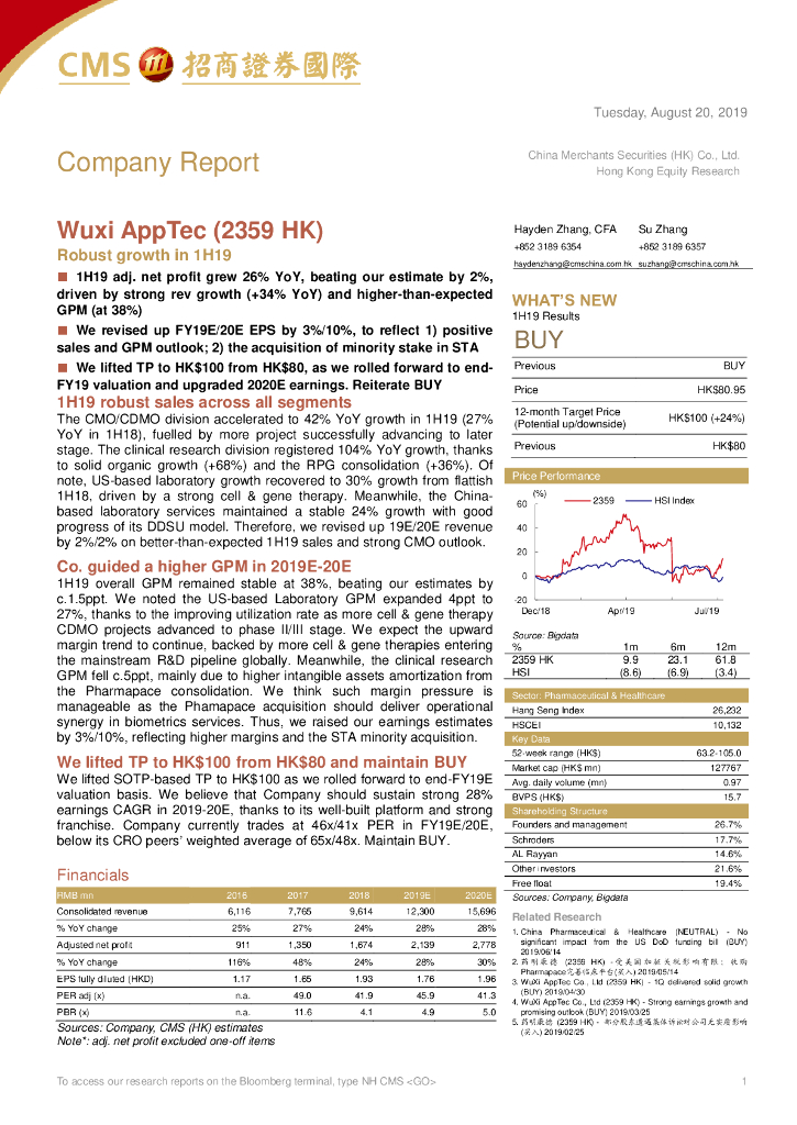 招商证券(香港)：药明康德（02359）港股公司研究报告-Robustgrowthin1H19
