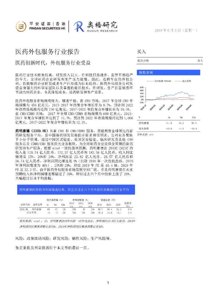 平安证券(香港)：药明康德（02359）港股公司研究报告-医药外包服务行业报告：医药创新时代，外包服务行业受益