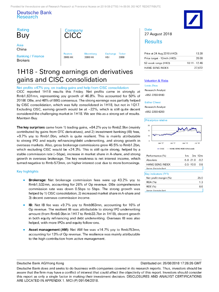 德意志银行：中金公司（03908）港股公司研究报告-1H18-StrongearningsonderivativesgainsandCISCconsolidation