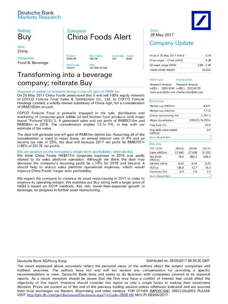 德意志银行：中国食品（00506）港股公司研究报告-Transformingintoabeveragecompany;reiterateBuy
