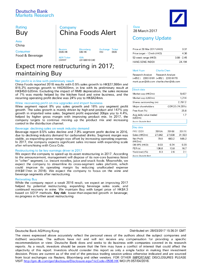 德意志银行：中国食品（00506）港股公司研究报告-Expectmorerestructuringin2017;maintainingBuy