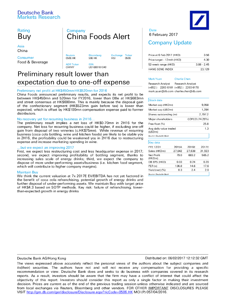 德意志银行：中国食品（00506）港股公司研究报告-Preliminaryresultlowerthanexpectationduetoone-offexpense