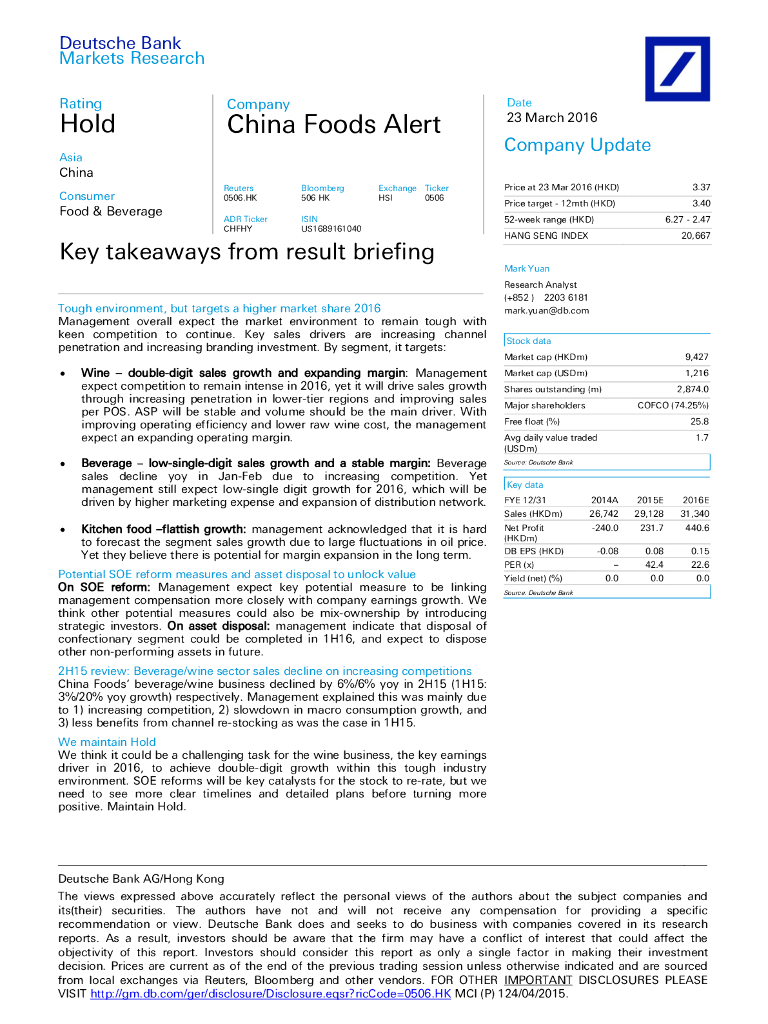 德意志银行：中国食品（00506）港股公司研究报告-Keytakeawaysfromresultbriefing