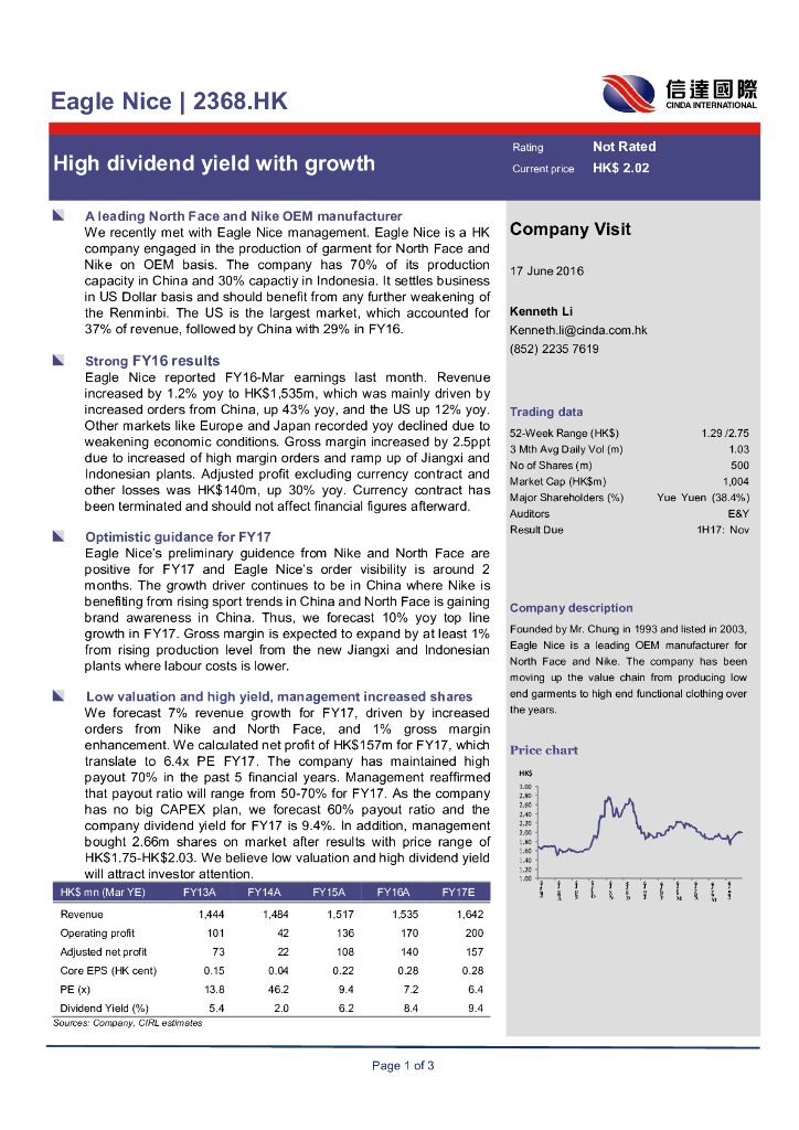 信达国际控股：鹰美（02368）港股公司研究报告-Highdividendyieldwithgrowth