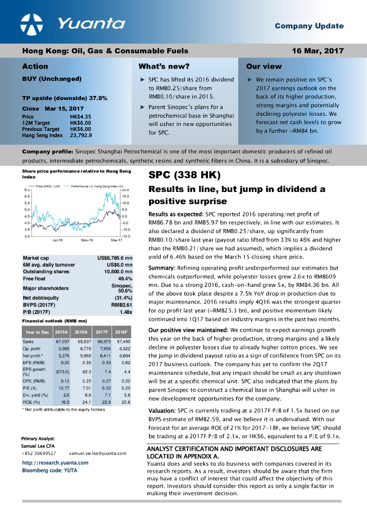 元大证券(香港)：上海石油化工股份（00338）港股公司研究报告-Resultsinline,butjumpindividendapositivesurprise