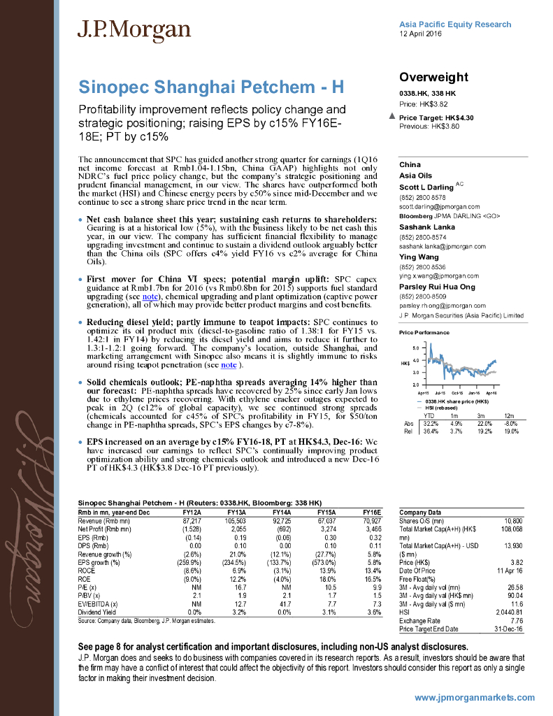 JP摩根资产管理公司亚洲：上海石油化工股份（00338）港股公司研究报告-Profitabilityimprovementreflectspolicychangeandstrategicpositioning;rai