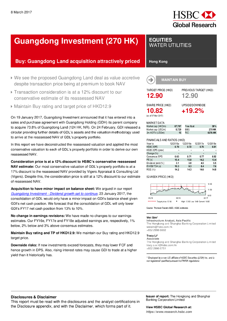 汇丰银行：粤海投资（00270）港股公司研究报告-Buy:GuangdongLandacquisitionattractivelypriced