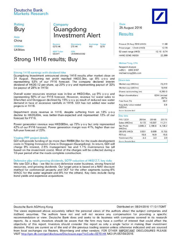 德意志银行：粤海投资（00270）港股公司研究报告-Strong1H16results;Buy