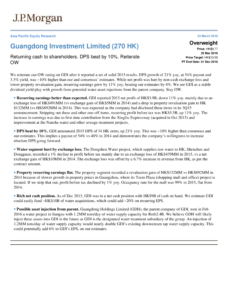 JP摩根资产管理公司亚洲：粤海投资（00270）港股公司研究报告-Returningcashtoshareholders.DPSbeatby10%.ReiterateOW
