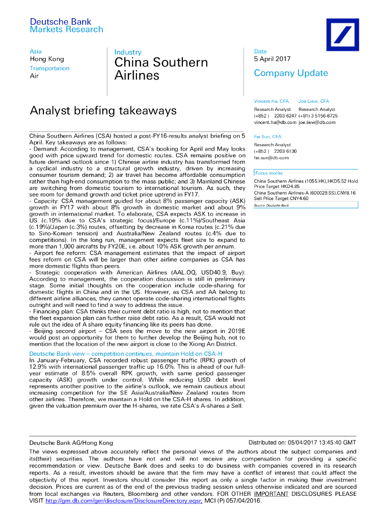 德意志银行：中国南方航空股份（01055）港股公司研究报告-Analystbriefingtakeaways