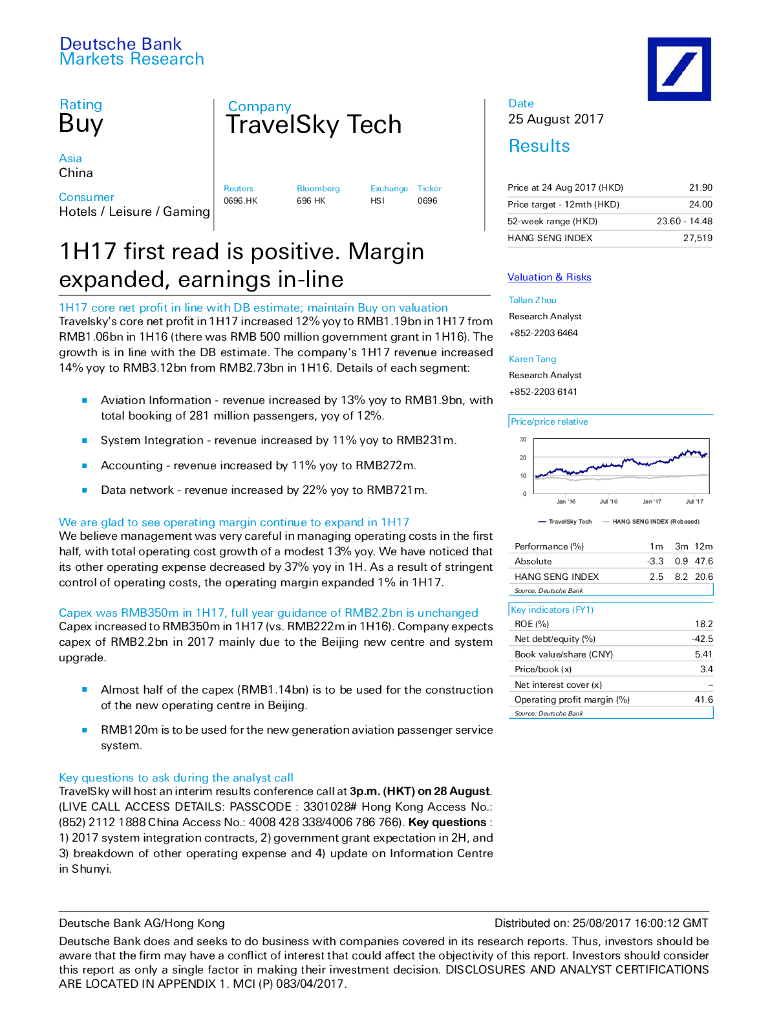 德意志银行：中国民航信息网络（00696）港股公司研究报告-1H17firstreadispositive.Marginexpanded,earningsin-line