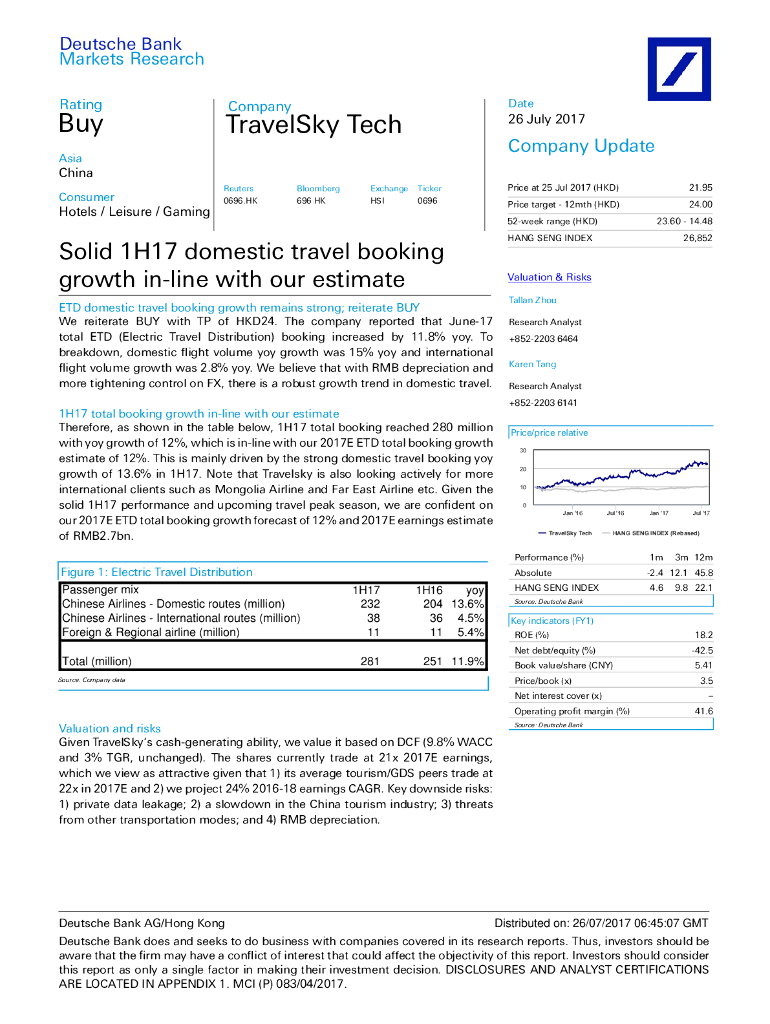 德意志银行：中国民航信息网络（00696）港股公司研究报告-Solid1H17domestictravelbookinggrowthin-linewithourestimate
