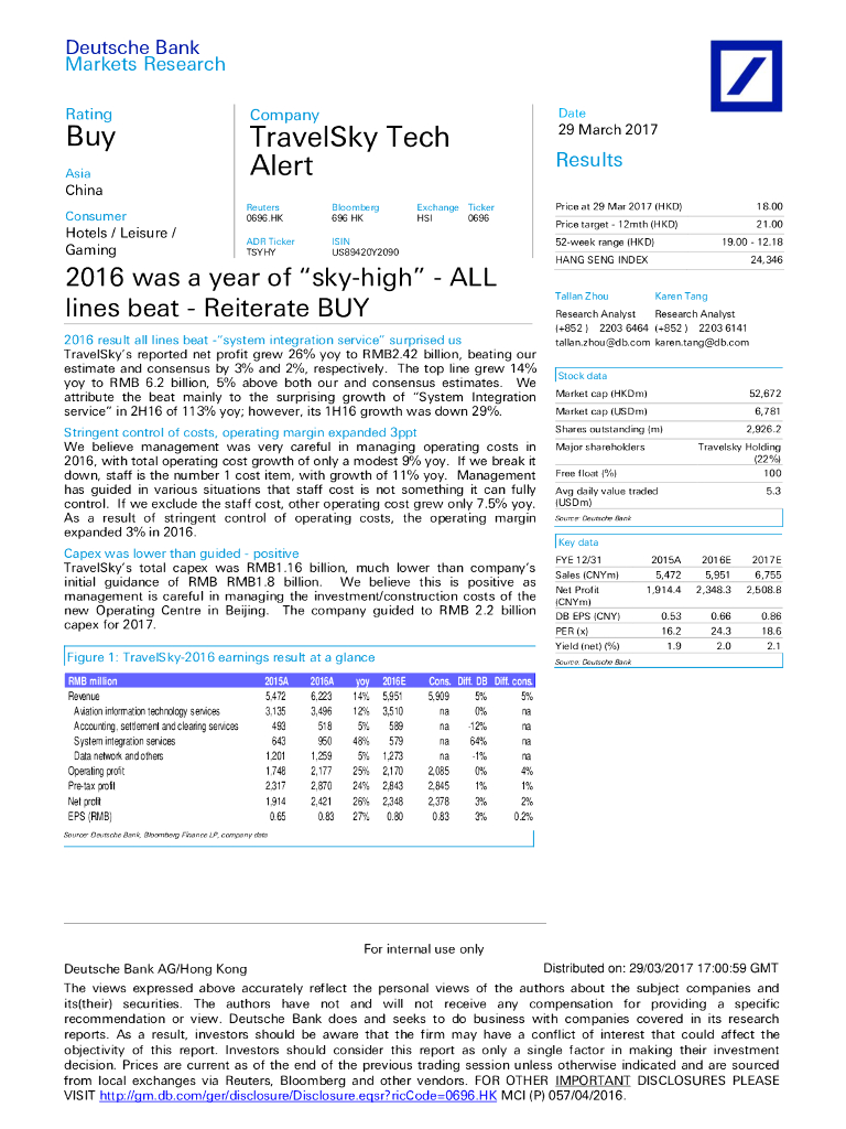 德意志银行：中国民航信息网络（00696）港股公司研究报告-2016wasayearof“sky-high”-ALLlinesbeat-ReiterateBUY