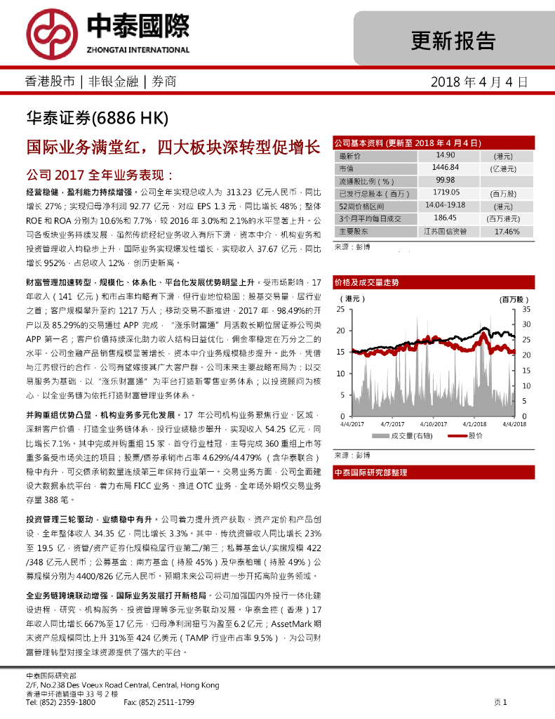 中泰国际证券：华泰证券（06886）港股公司研究报告-国际业务满堂红，四大板块深转型促增长