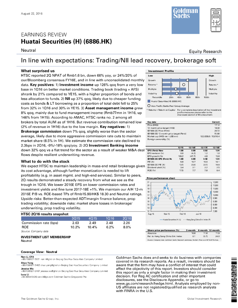 高盛(中国)证券：华泰证券（06886）港股公司研究报告-Inlinewithexpectations:Trading/NIIleadrecovery,brokeragesoft