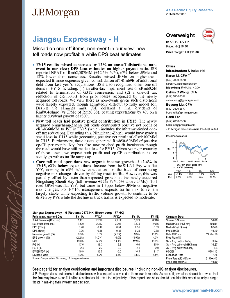 JP摩根资产管理公司亚洲：江苏宁沪高速公路（00177）港股公司研究报告-Missedonone-offitems,non-eventinourview;newtollroadsnowprofitablew