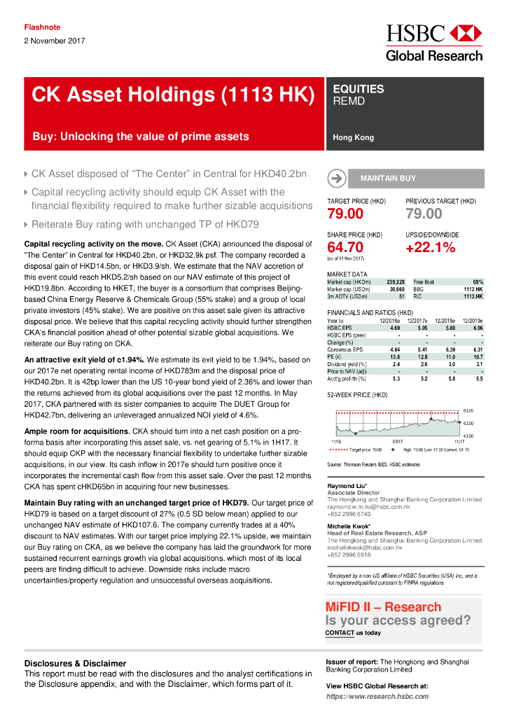 汇丰银行：长实集团（01113）港股公司研究报告-Buy:Unlockingthevalueofprimeassets