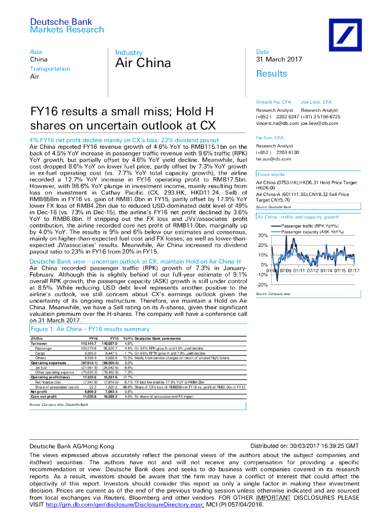 德意志银行：中国国航（00753）港股公司研究报告-FY16resultsasmallmiss;HoldHsharesonuncertainoutlookatCX