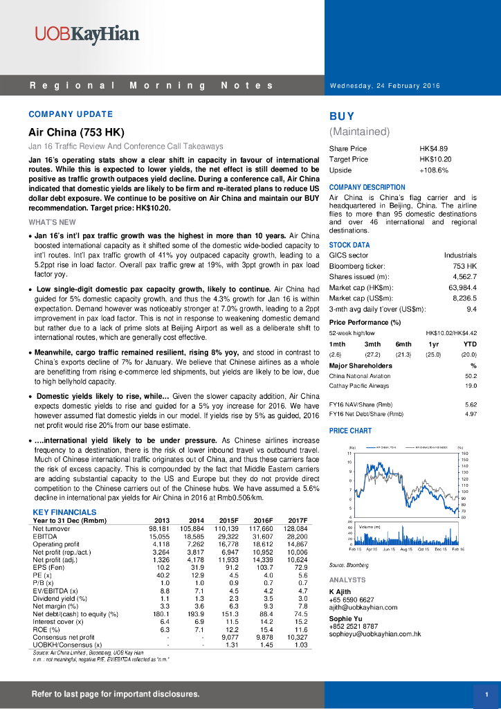 大华继显：中国国航（00753）港股公司研究报告-Jan16TrafficReviewAndConferenceCallTakeaways