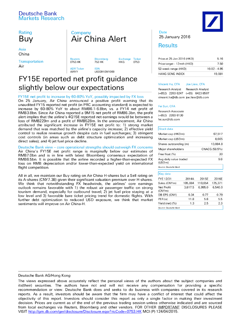 德意志银行：中国国航（00753）港股公司研究报告-FY15Ereportednetprofitguidanceslightlybelowourexpectations