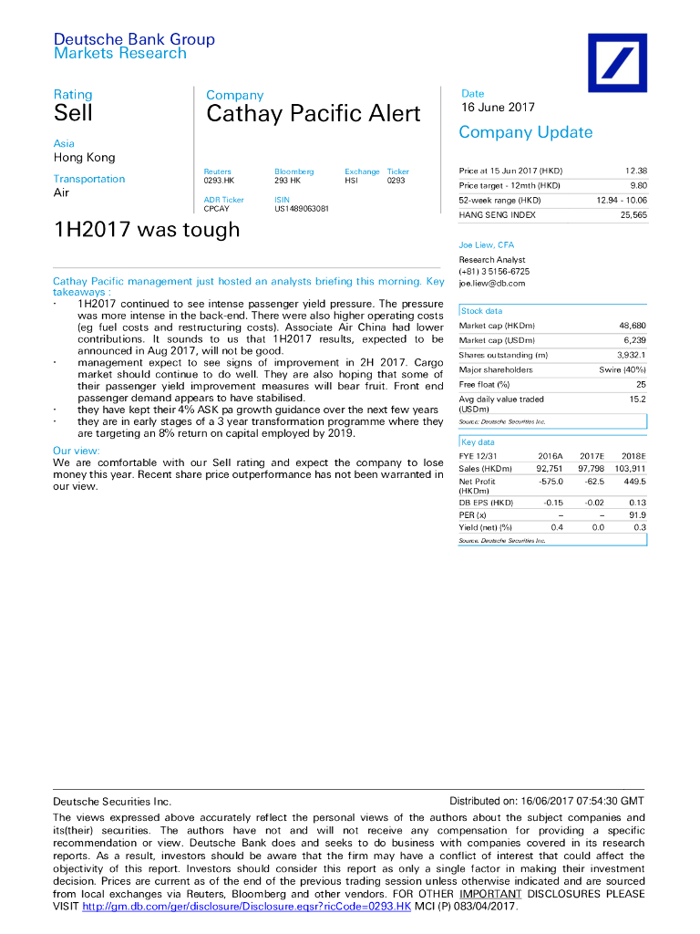 德意志银行：国泰航空（00293）港股公司研究报告-1H2017wastough