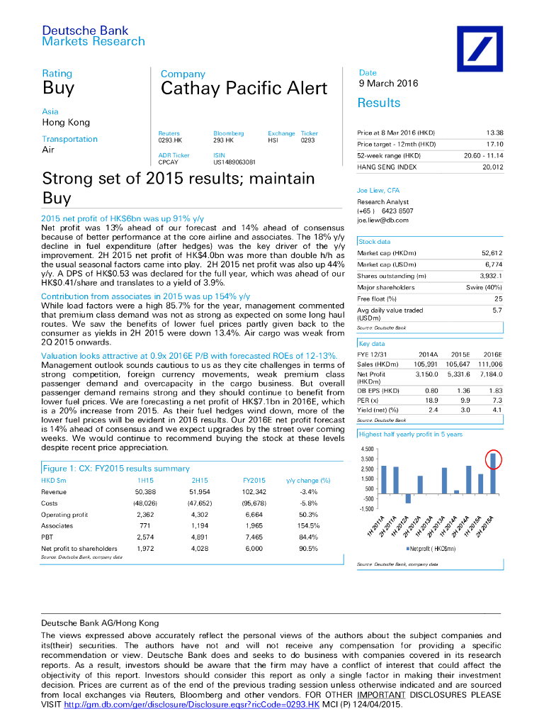 德意志银行：国泰航空（00293）港股公司研究报告-Strongsetof2015results;maintainBuy