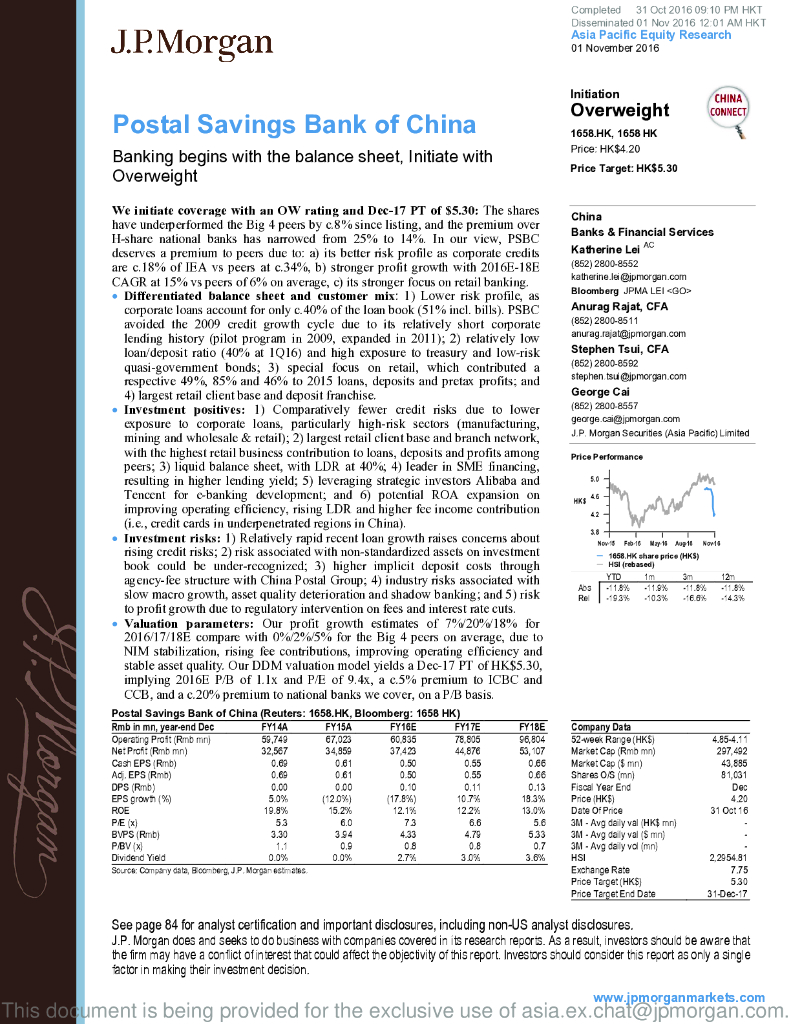 JP摩根资产管理公司亚洲：邮储银行（01658）港股公司研究报告-Bankingbeginswiththebalancesheet,InitiatewithOverweight