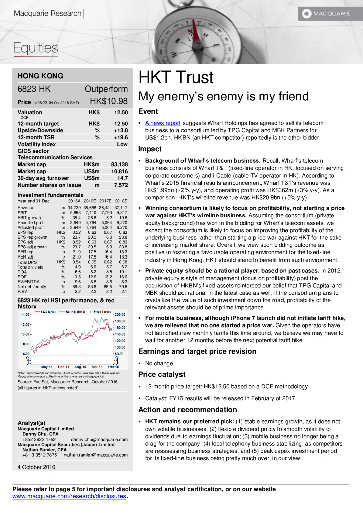 麦格理资本：香港电讯-SS（06823）港股公司研究报告-Myenemy’senemyismyfriend