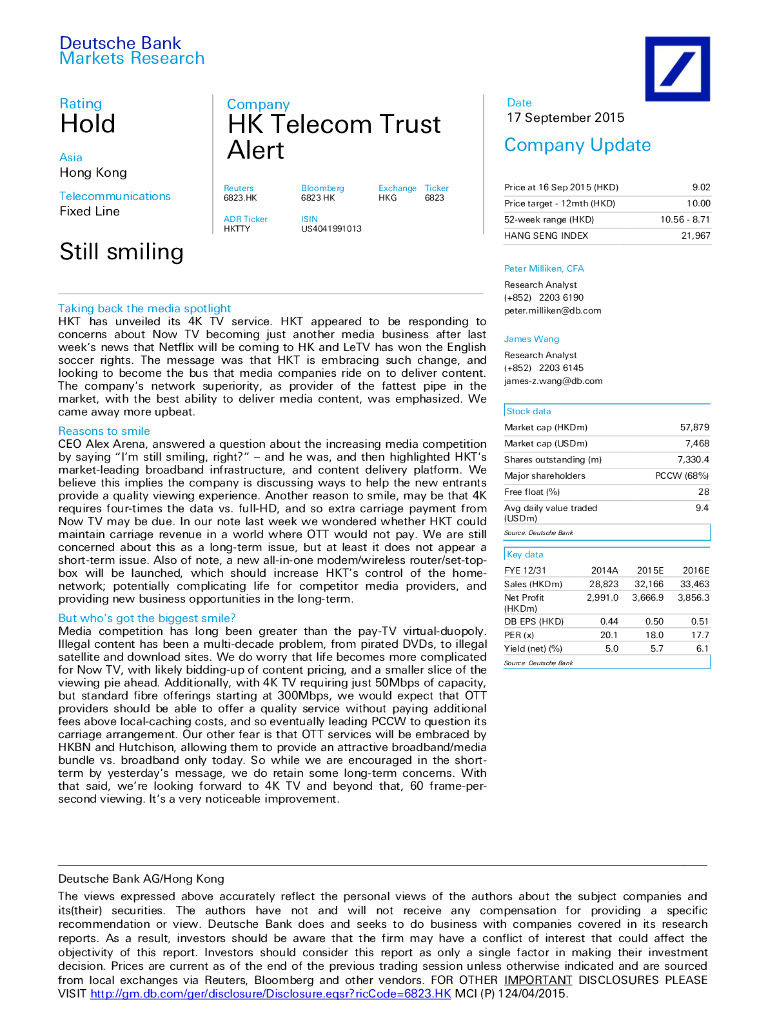 德意志银行：香港电讯-SS（06823）港股公司研究报告-Stillsmiling
