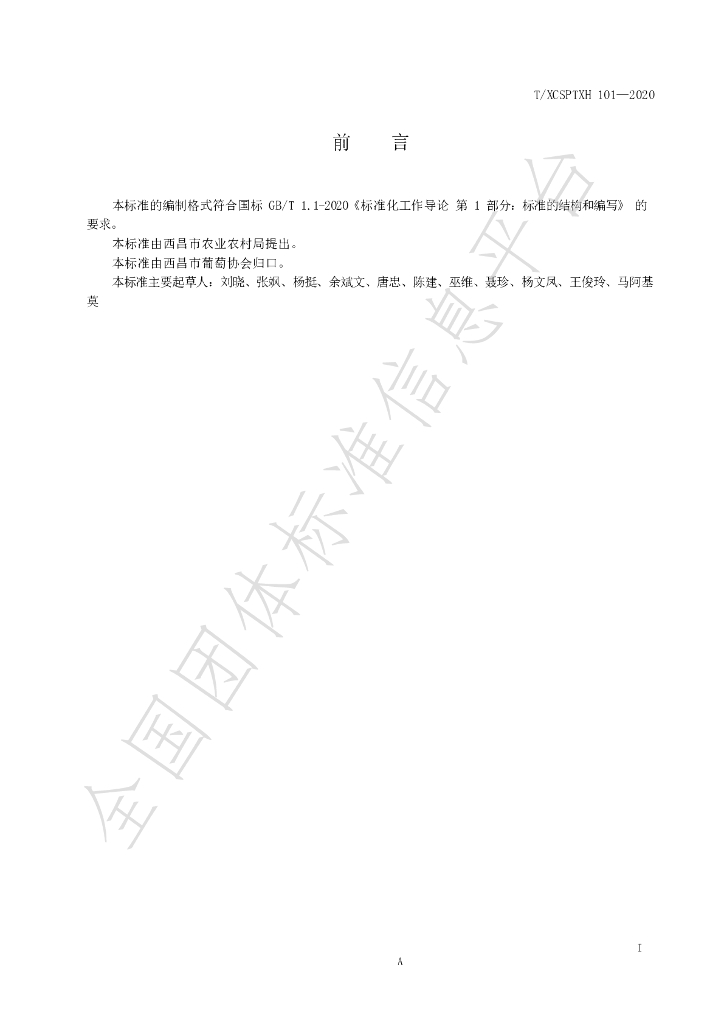 T/XCSPTXH 101-2020 标准预览