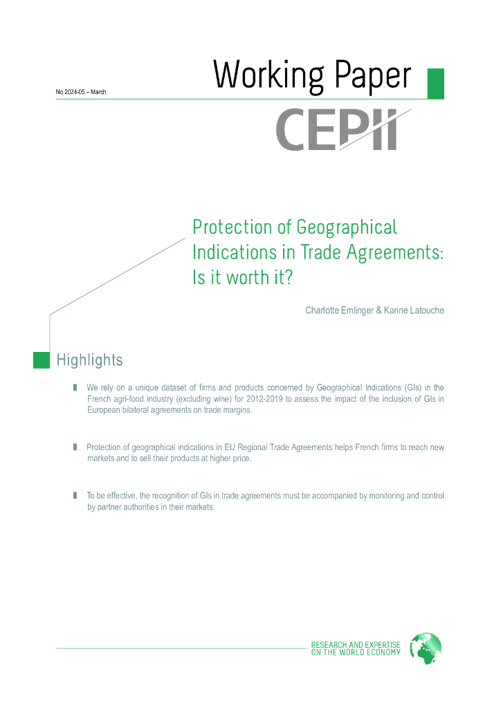 法国预测与国际信息中心：2024年贸易协定中的地理标志保护：值得吗？（英文版）