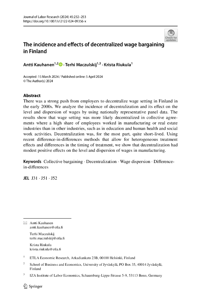 芬兰分散式工资谈判的发生率和影响（英文版）