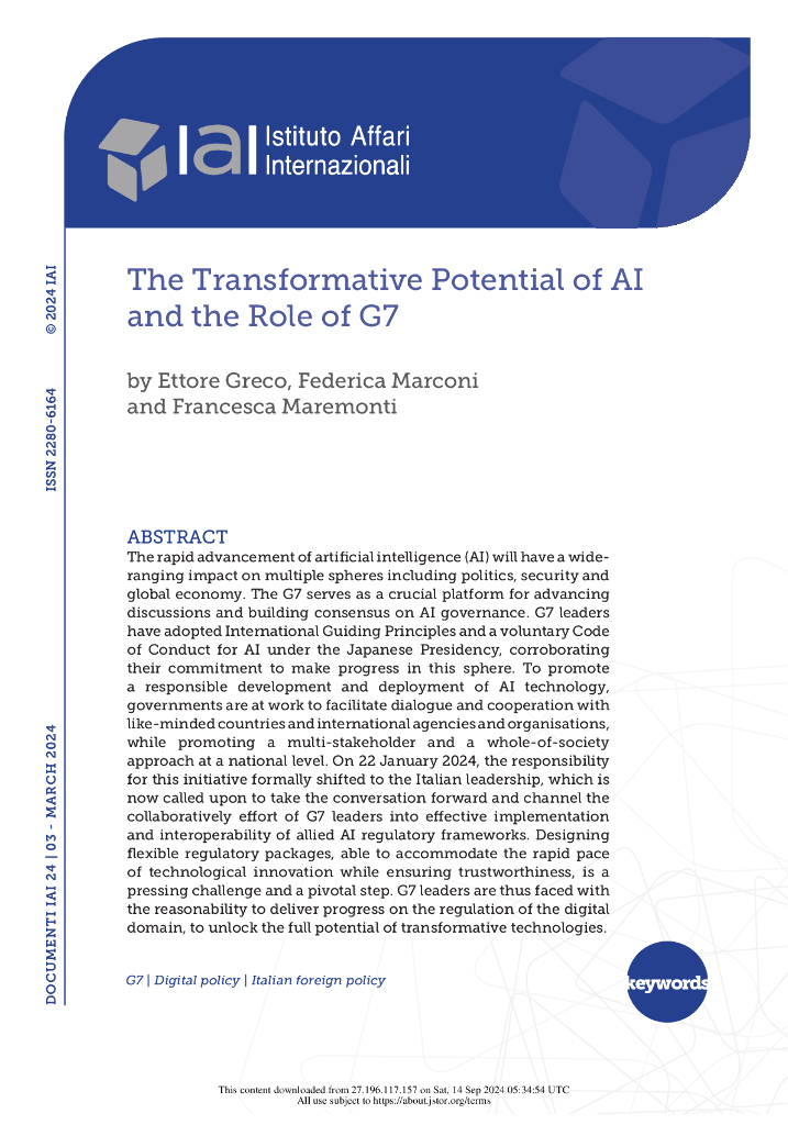 国际事务研究院：2024年<em>人工智能</em>的变革潜力与七国集团的作用吧报告（英文版） 海报