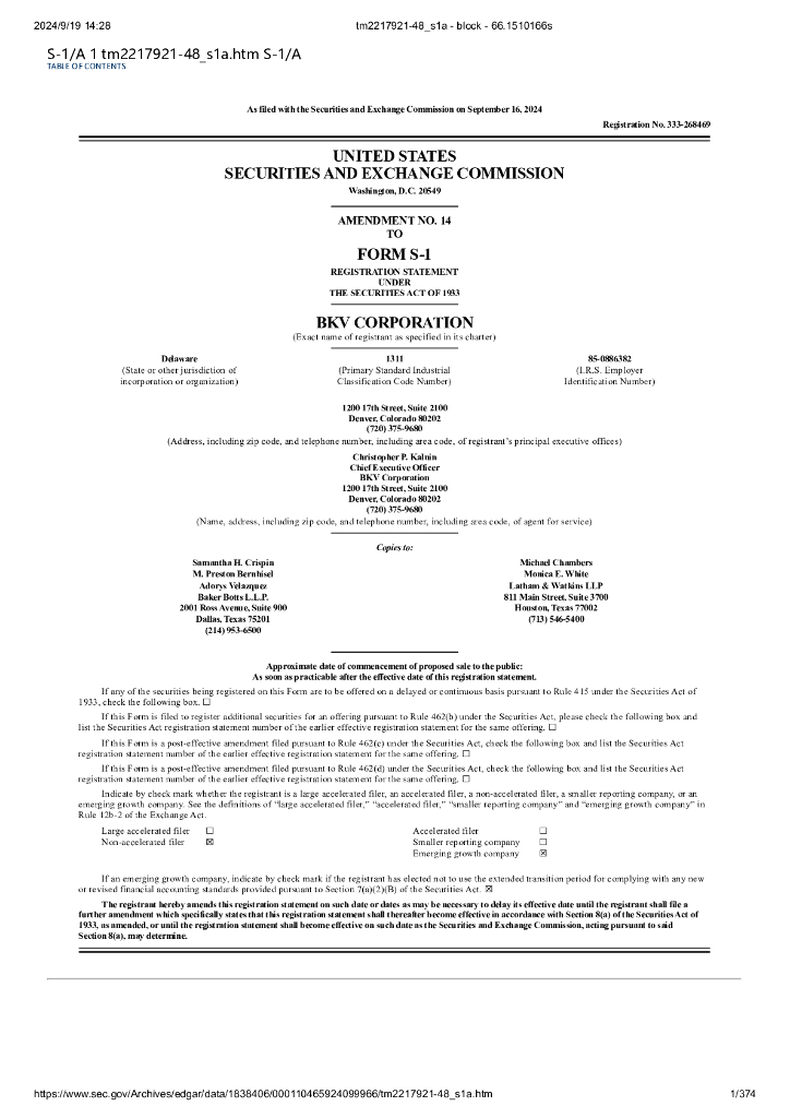 BKV Corporation美股纳斯达克IPO上市招股说明书