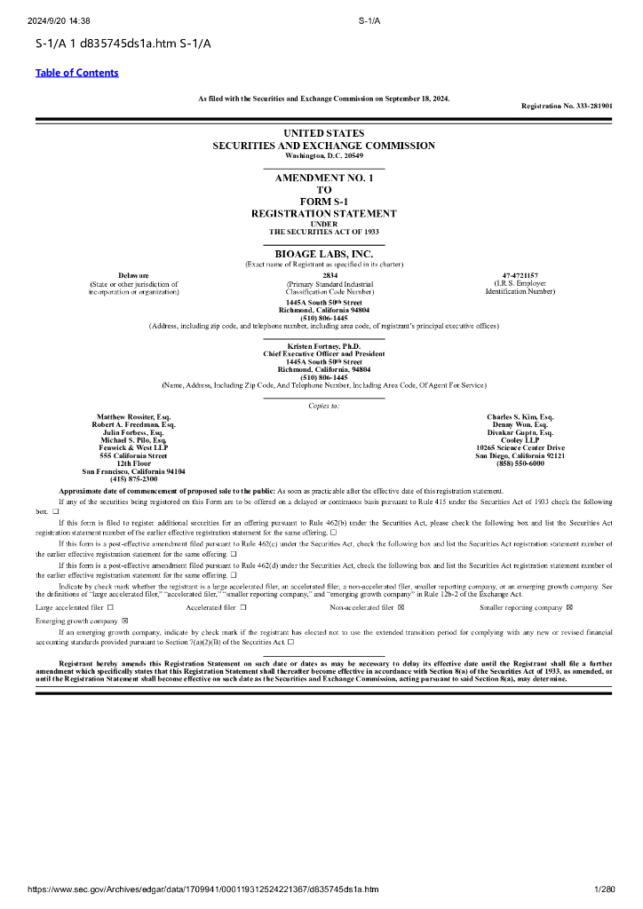 BioAge Labs,Inc.美股纳斯达克IPO上市招股说明书