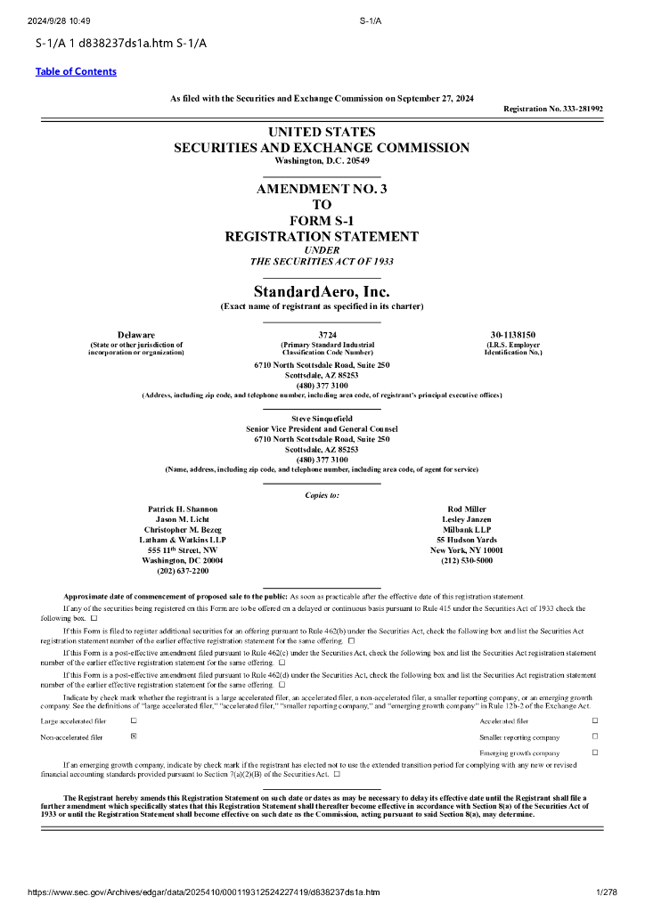 StandardAero,Inc.美股纳斯达克IPO上市招股说明书