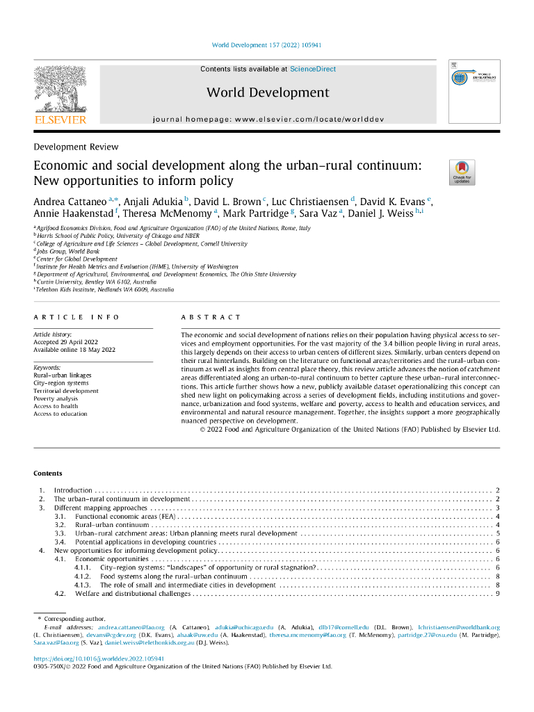 FAO联合国粮农组织：城乡连续体的经济和社会发展：为政策提供信息的新机遇（英文版）