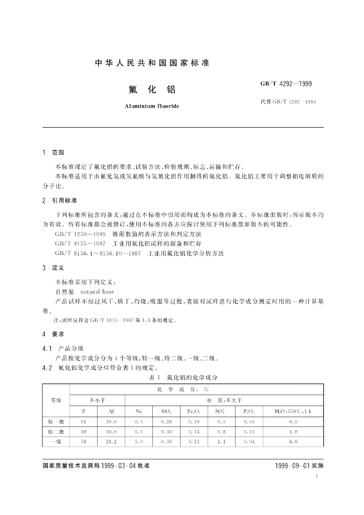 GB/T 4292-1999 标准预览