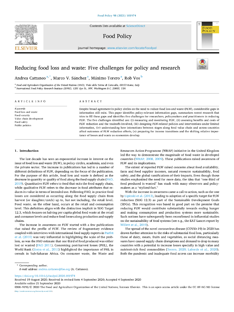 FAO联合国粮农组织：减少粮食损失和浪费：政策和研究面临的五个挑战（英文版）