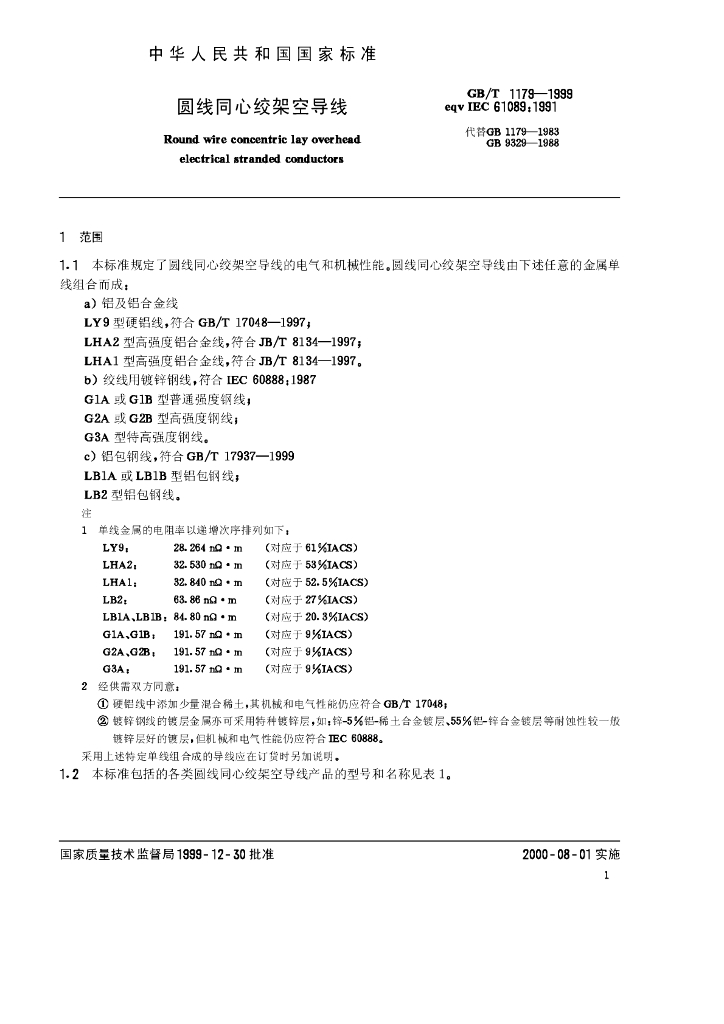 GB/T 1179-1999 标准预览