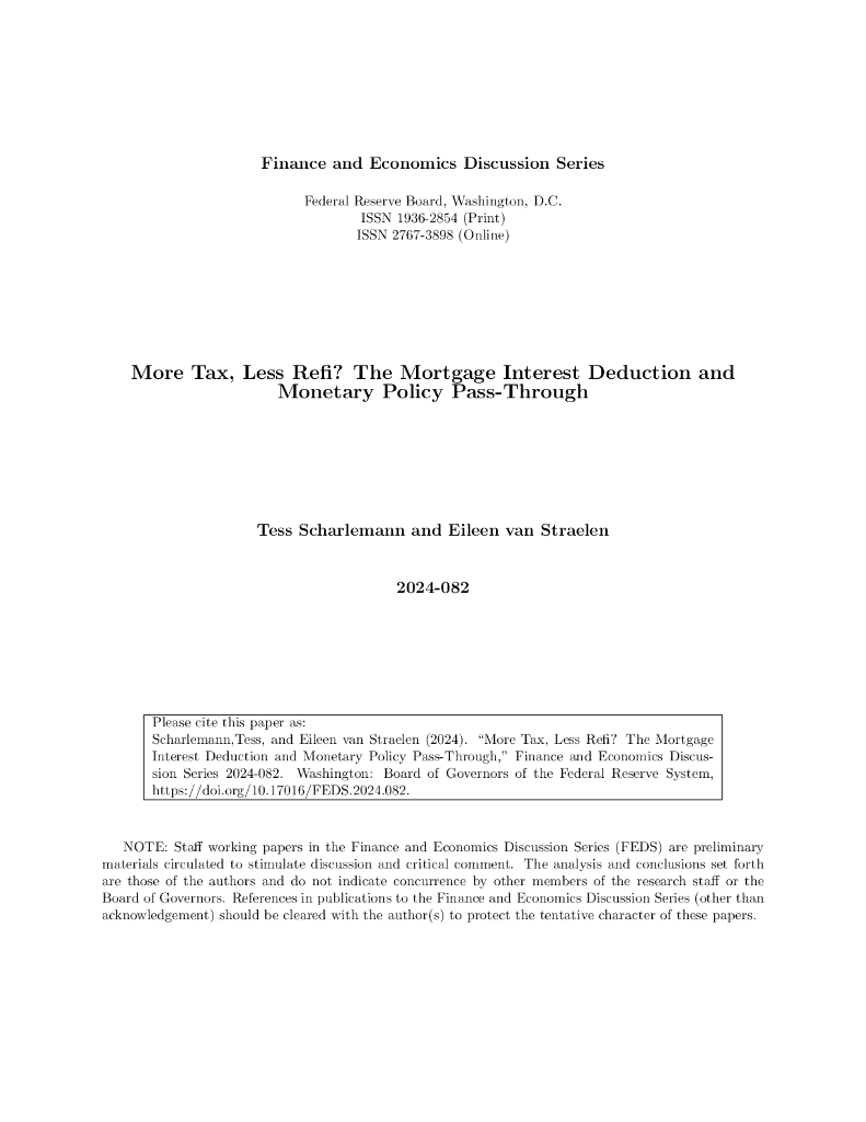 美联储：增加税收，减少再融资？抵押贷款利息扣除与货币政策传导（英文版）